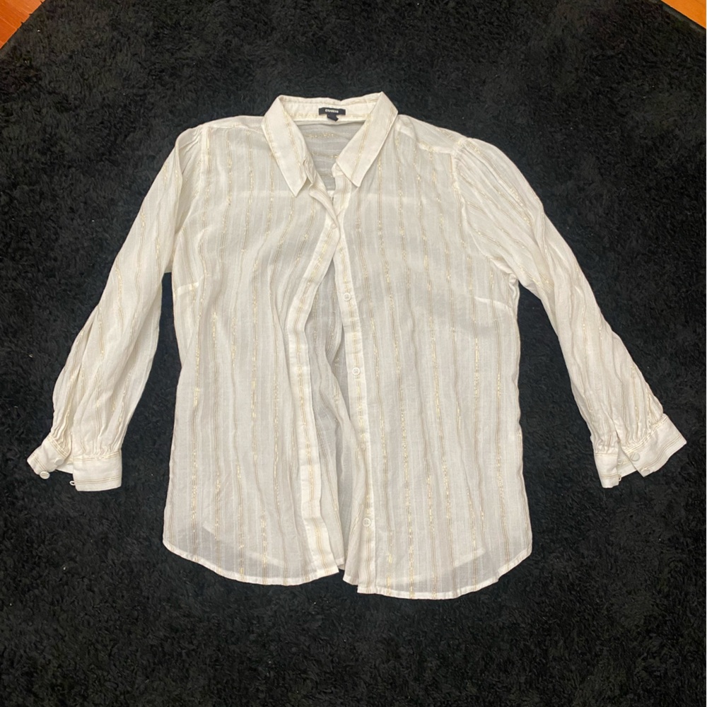 Express White and Gold Striped Shirt